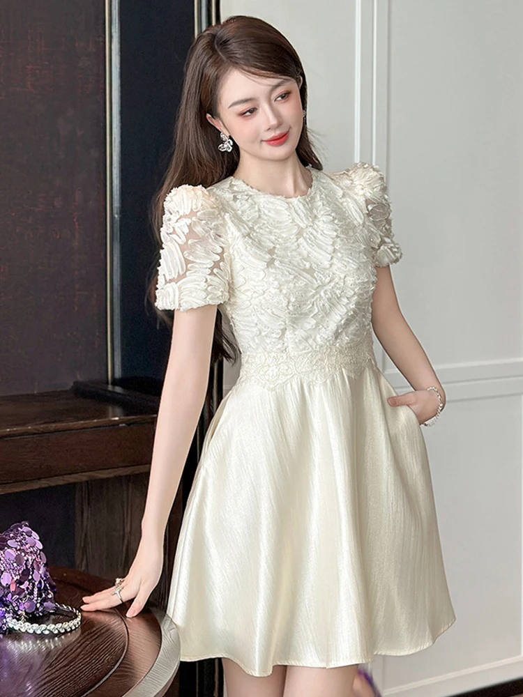 Women Clothes Evening Sweet Puff Sleeve Slim A-Line Mini Short Dress Elegant Lady Fashion Party Prom Vestidos Casual Summer New