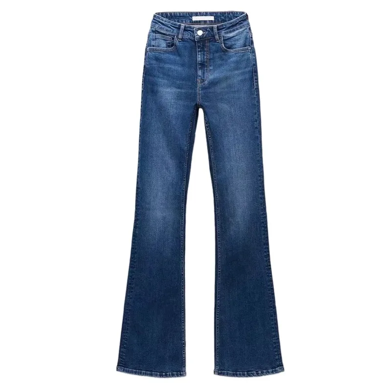 

Fashionable High Waist Bell Bottom Jeans Straight Leg Women's Premium Denim Pants Autumn Style Slim Fit Ladies Trousers