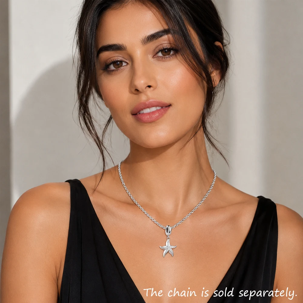 Seestern-Anhänger mit baumelndem Anhänger, trendiger Sterlingsilber 925, Modeschmuck für Damen, Geschenk – Detail 2