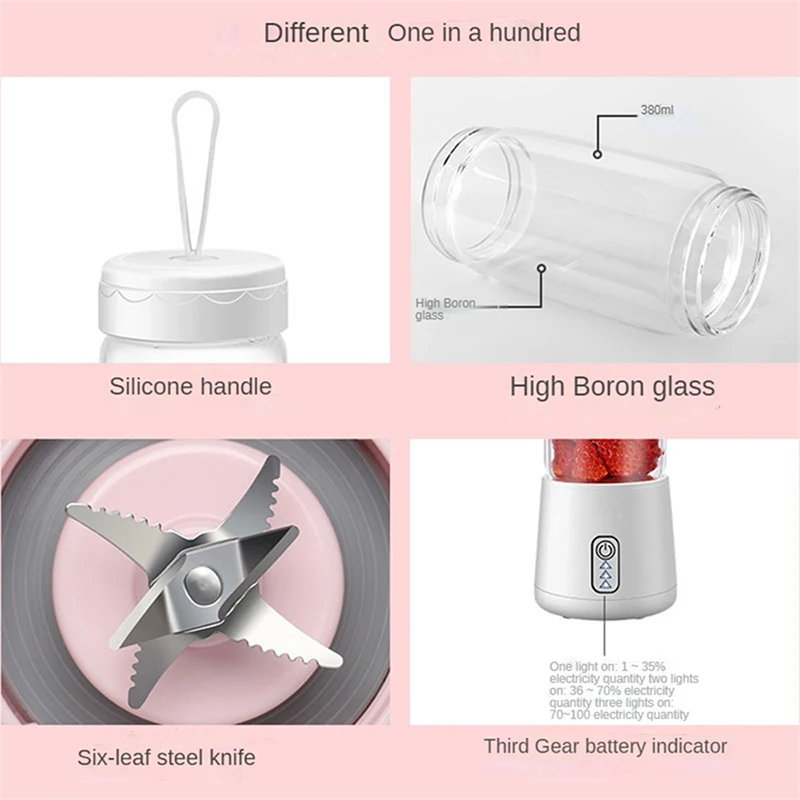 K5 Upgrade Portable Fruit Juicer Ice Smoothie 6 Blade Mini Home USB Rechargeable Portable Blender Household Portable Juicer