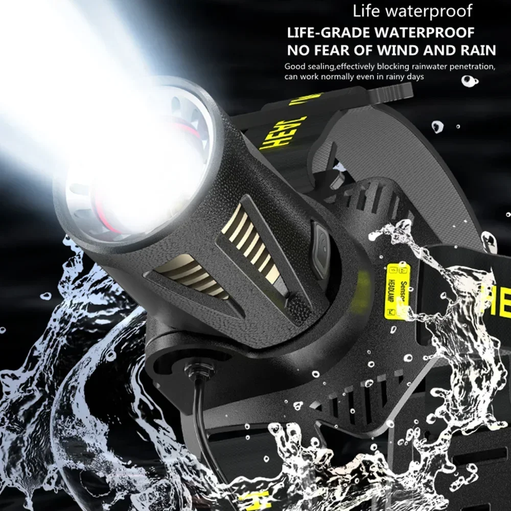 XHP360 36-cores LED Headlamp Type-C USB Rechargeable Headlight Zoomable Hunting Hand Light Power Bank Waterproof Camping Lantern