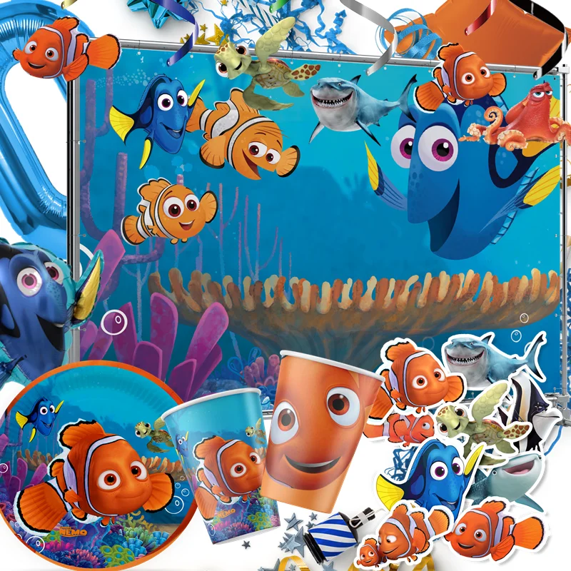 Cartoon Finding Nemo Clownfish Themed Birthday Party Supplies Disposable Cake Decorating Balloons Swirls Baby Shower Kid Gift