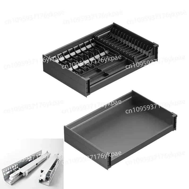 Cabinet Basket Aluminum Alloy Double-layer Drawer Type Bowl Basket Built-in Dish Rack Storage Dishes Basket Pot Flat