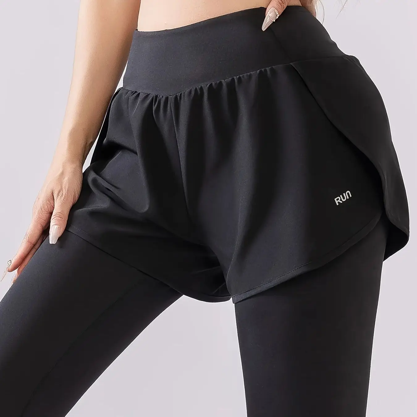 Women High Waist Fake Two-Piece Yoga Leggings Quick Dry Tight Fitness Pants Breathable Sweat-Wicking Sports Trousers for Running - view 6