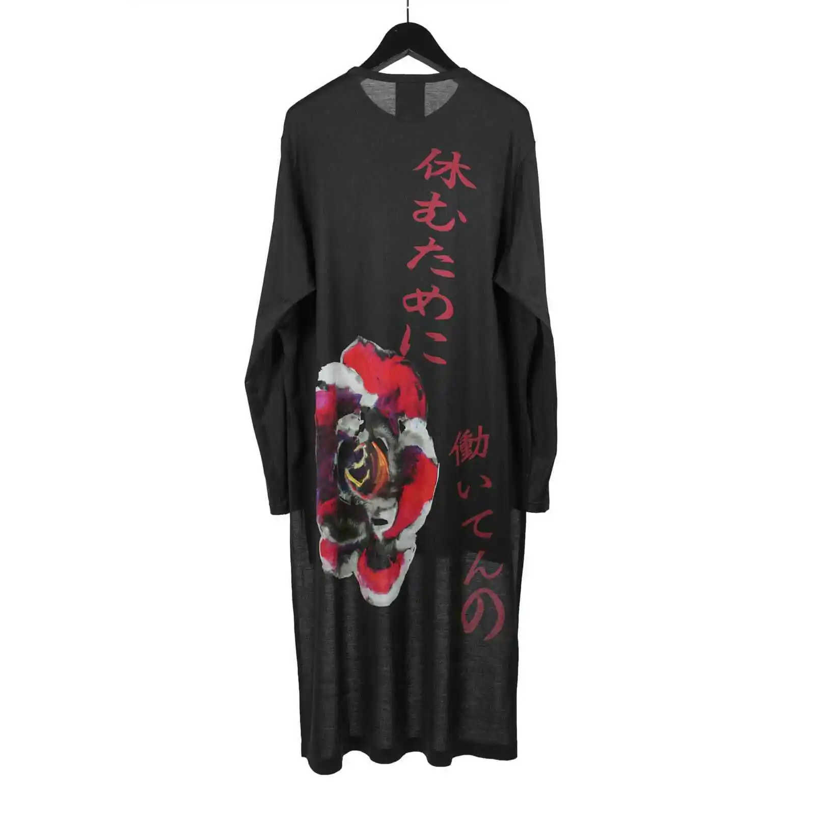 

TOP-YAMAMOTO оригинальный дизайн темная ниша черная длинная футболка с круглым вырезом с принтом темная ниша