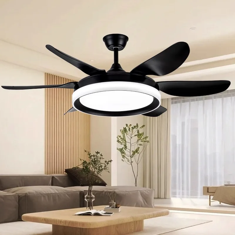 2024  56 inch high wind ceiling fan LED light for household ceiling, suspension pole variable frequency living room fan light