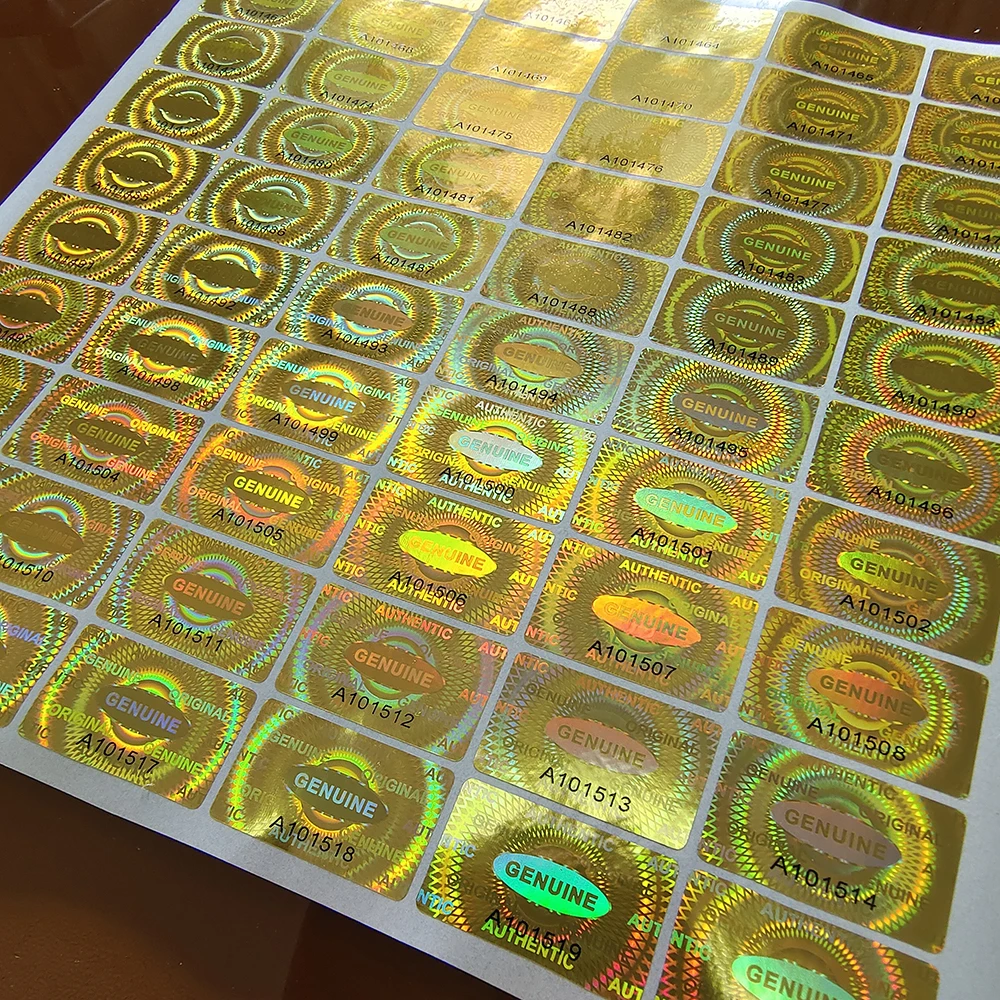 120 Stück 25 x 15 mm Gold-Hologramm, echtes ORIGINAL, Sicherheitssiegel, manipulationssicher, Entfernungssicher, Seriennummer, Laserdruck-Aufkleber – Detail 1
