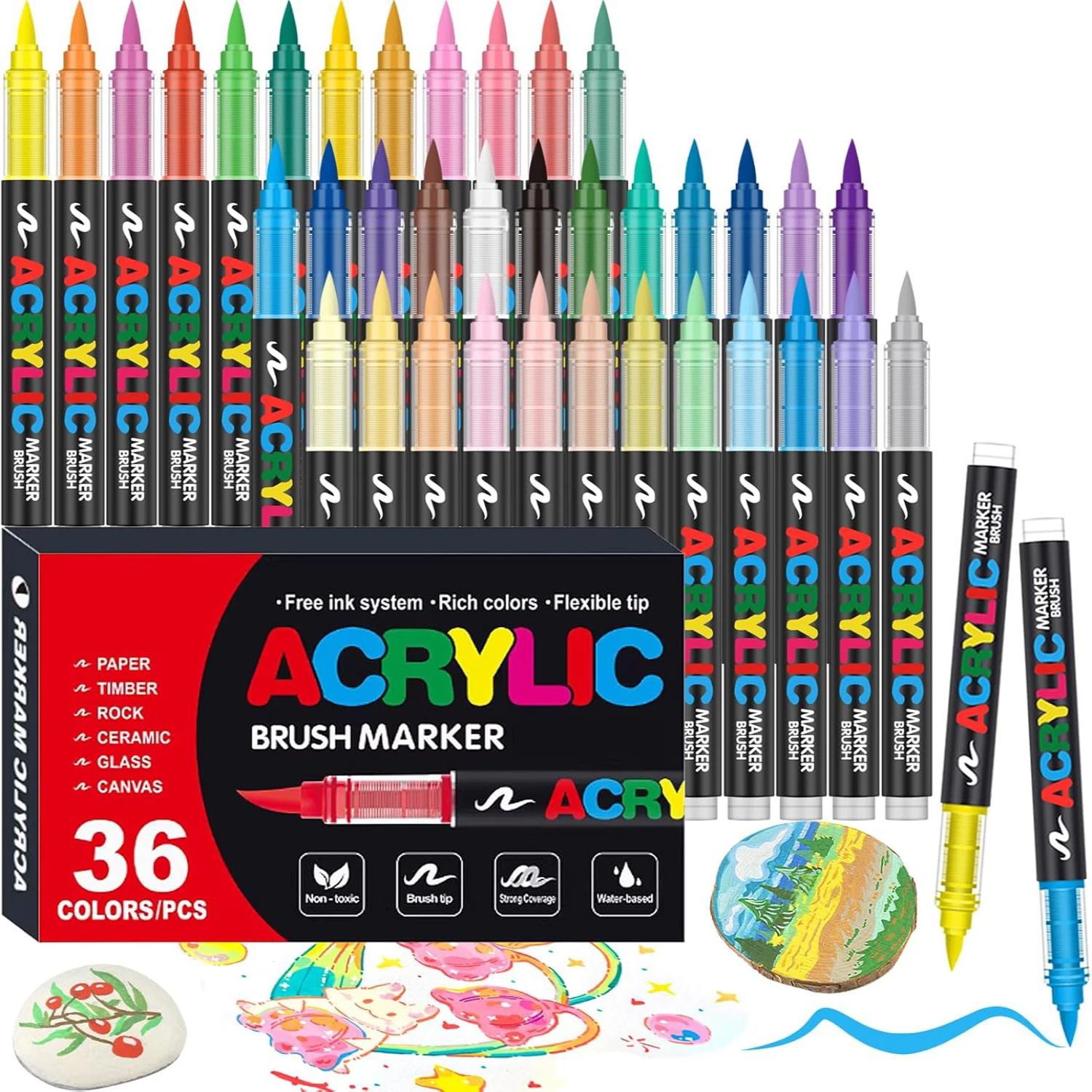 12-366 Farben Acryl-Marker-Set Permanente Marker mit Pinselspitze Acryl-Malmarker für Stein Glas Keramik Leinwand Holz