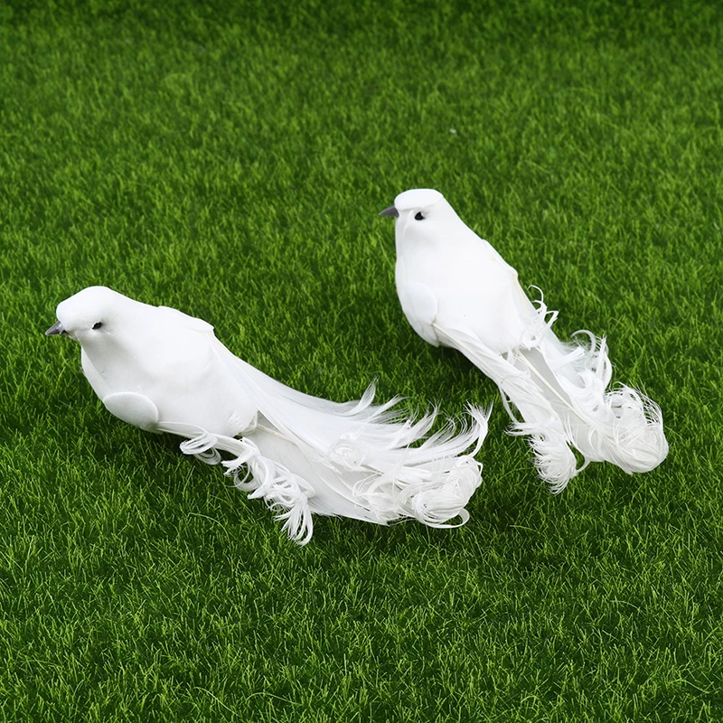 Handmade Simulation White Birds  Creative Feather Lawn Figurine Ornament Animal Bird Garden Prop Decoration