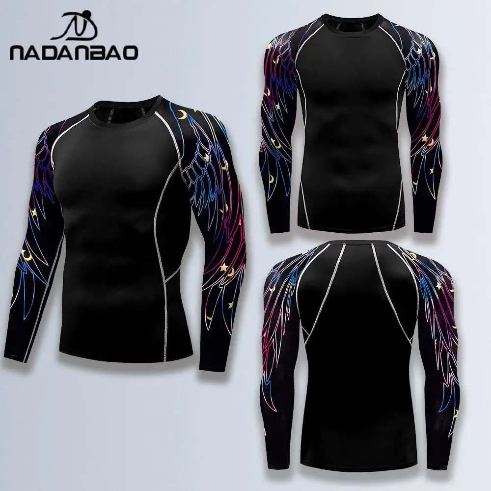 NADANBAO Men's Compression Sport Suit Long Sleeve Rash Guards Surf Driving Fitness Gym T Shirt Bodybuilding Sports Workout Tee