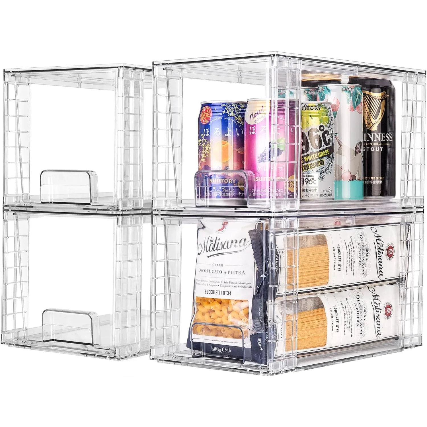 

4Pack Large Stackable Kitchen Storage Drawers, Clear Foods Organizer Bins with Handles, Easily Assemble for Bathroom, Kitchen,