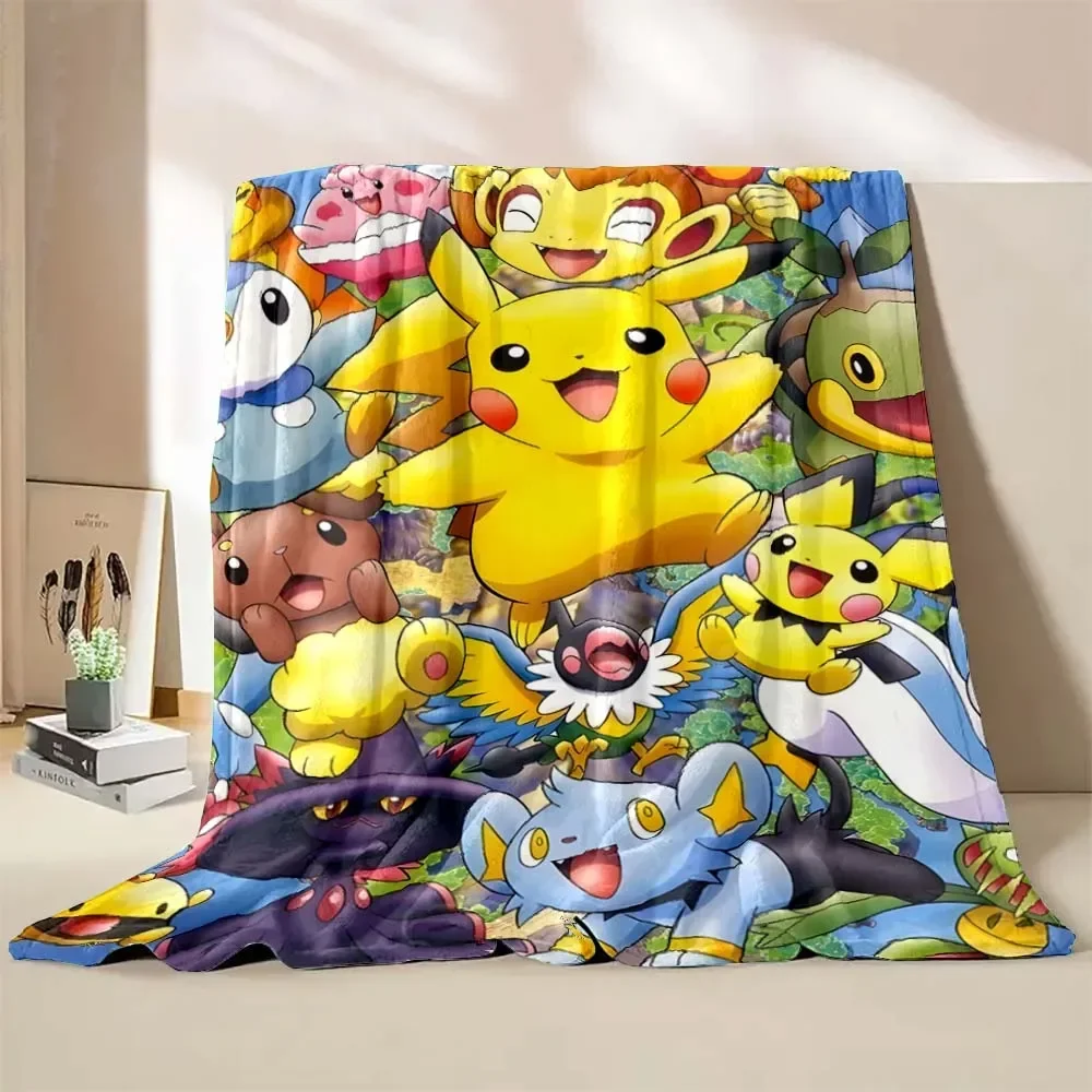 Poke-mon Pikachu Anime Coperta Cartone animato giapponese Morbida coperta soffice Peluche Copriletto Divano Camera da letto Coperta calda Regalo