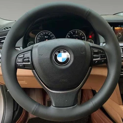 For BMW F10 2014 520i 528i 730Li 740Li 750Li DIY Black Genuine Leather Car Steering Wheel Cover