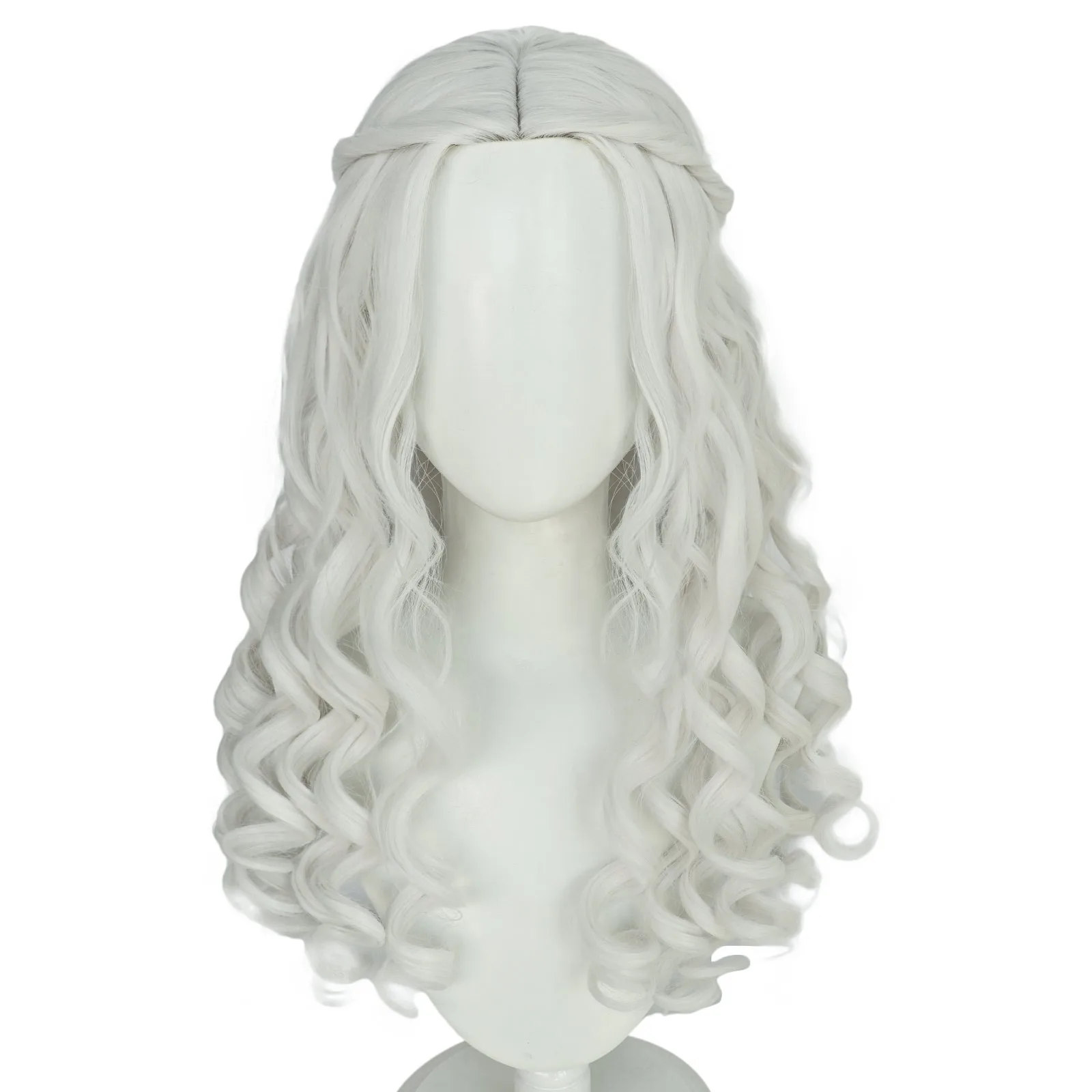 White Queen Wig Cosplay Wig Movie Alice White Wavy Long Braid Hair Machine Made for Halloween Accessories Party Queen Hair Wig