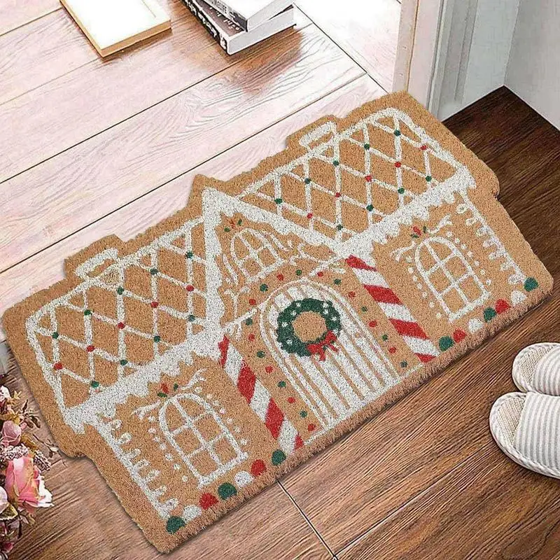 Christmas House Welcome Doormat Cuttable Entrance Mat Rug Carpet Anti Dust Door Floor Tidy Pad Hallway Outdoor Home Decor