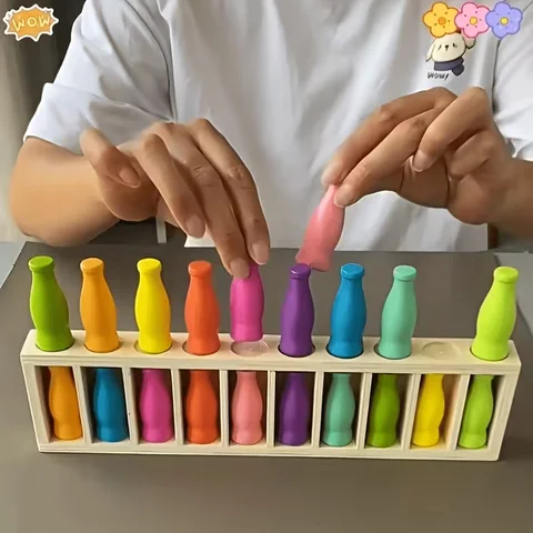 Color Matching Bottle Sorting Toy, Wooden Educational Montessori Toy for Toddlers, Fine Motor Skill Learning Game, Preschool Sen
