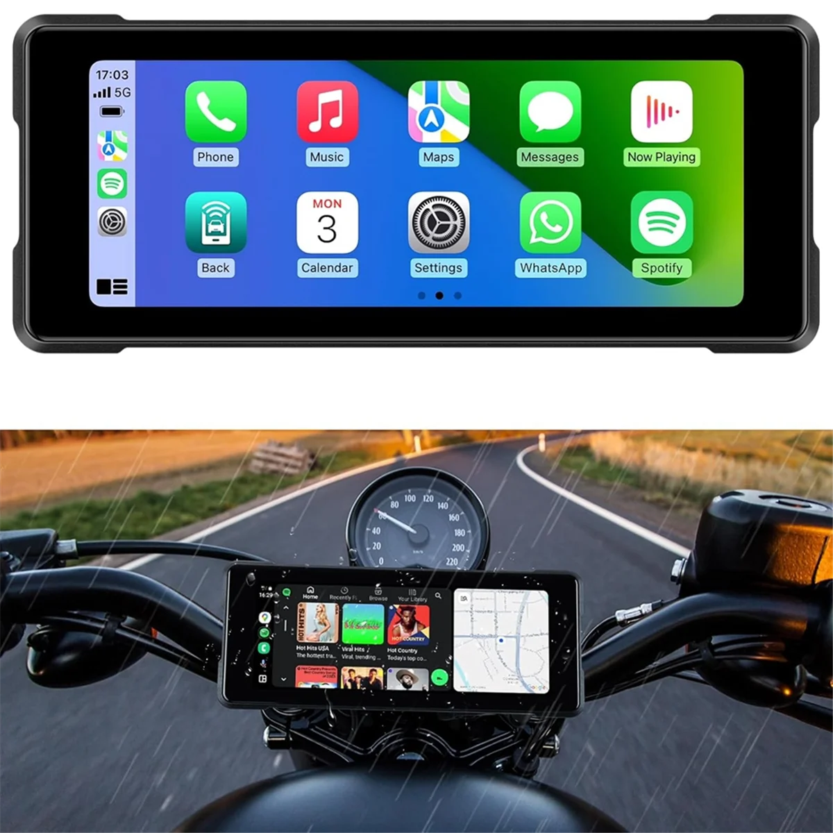 6.86 Inch Portable Motorcycle DVR Wireless Carplay Android Auto Touchscreen Waterproof Monitor GPS Navigation Dash Cam