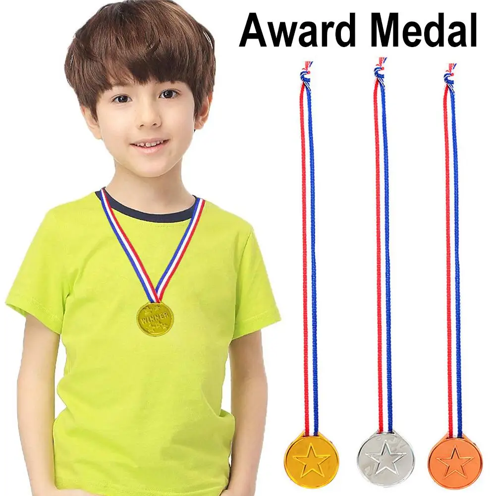 

10pcs Award Medal With Neck Ribbons Plastic Winner Children's Medals Party Competition Football Gift Sports Kids Toys Souve S1k4