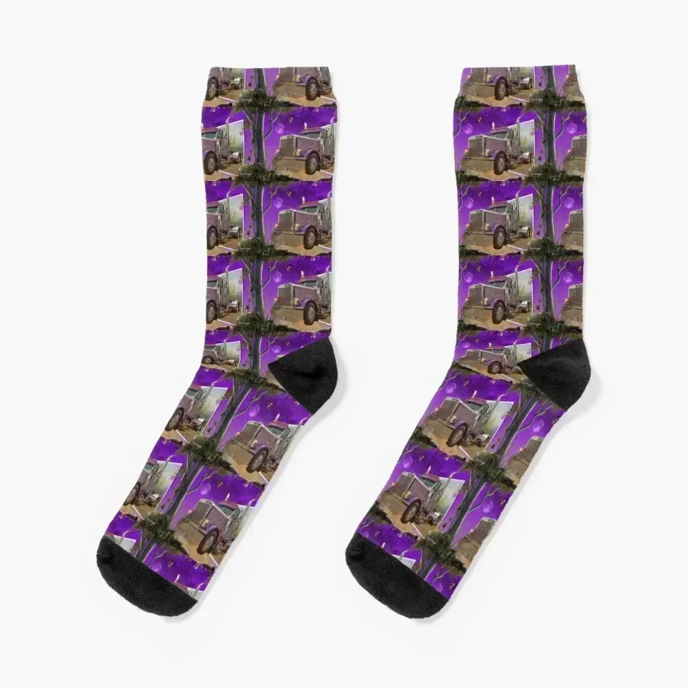 

Purple Peterbilt in the Jungle Socks moving stockings custom sports designer Non-slip Socks Woman Men's