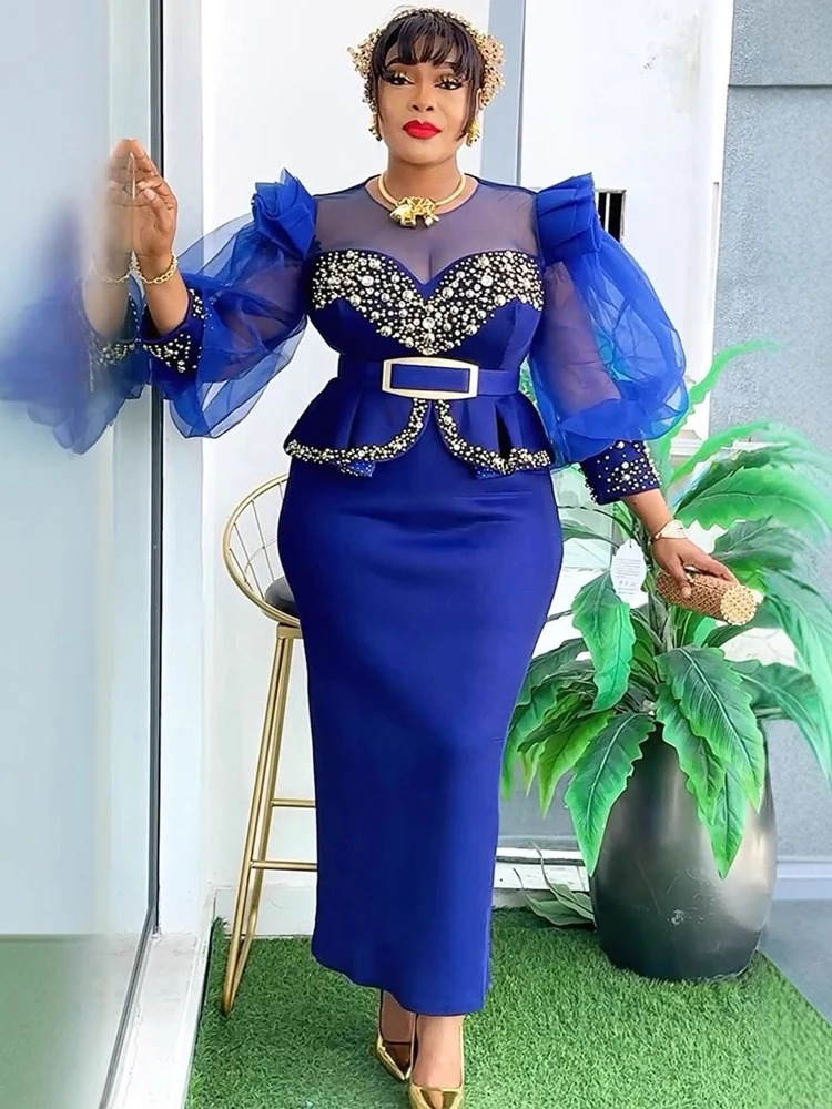 Elegant Ladies Luxury Bodycon Maxi Dress Puff Sleeve Robe Party Evening Gown For Wedding Prom Africa Fashion Style Clothing 2025