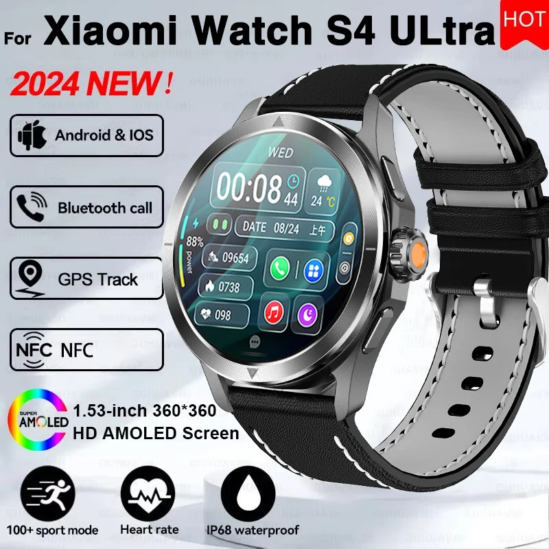 Original For Xiaomi WATCH S4 Ultra Smart Bracelet Men AMOLED Screen GPS Sport Fitness Altimeter Compass Outdoors SmartWatch New