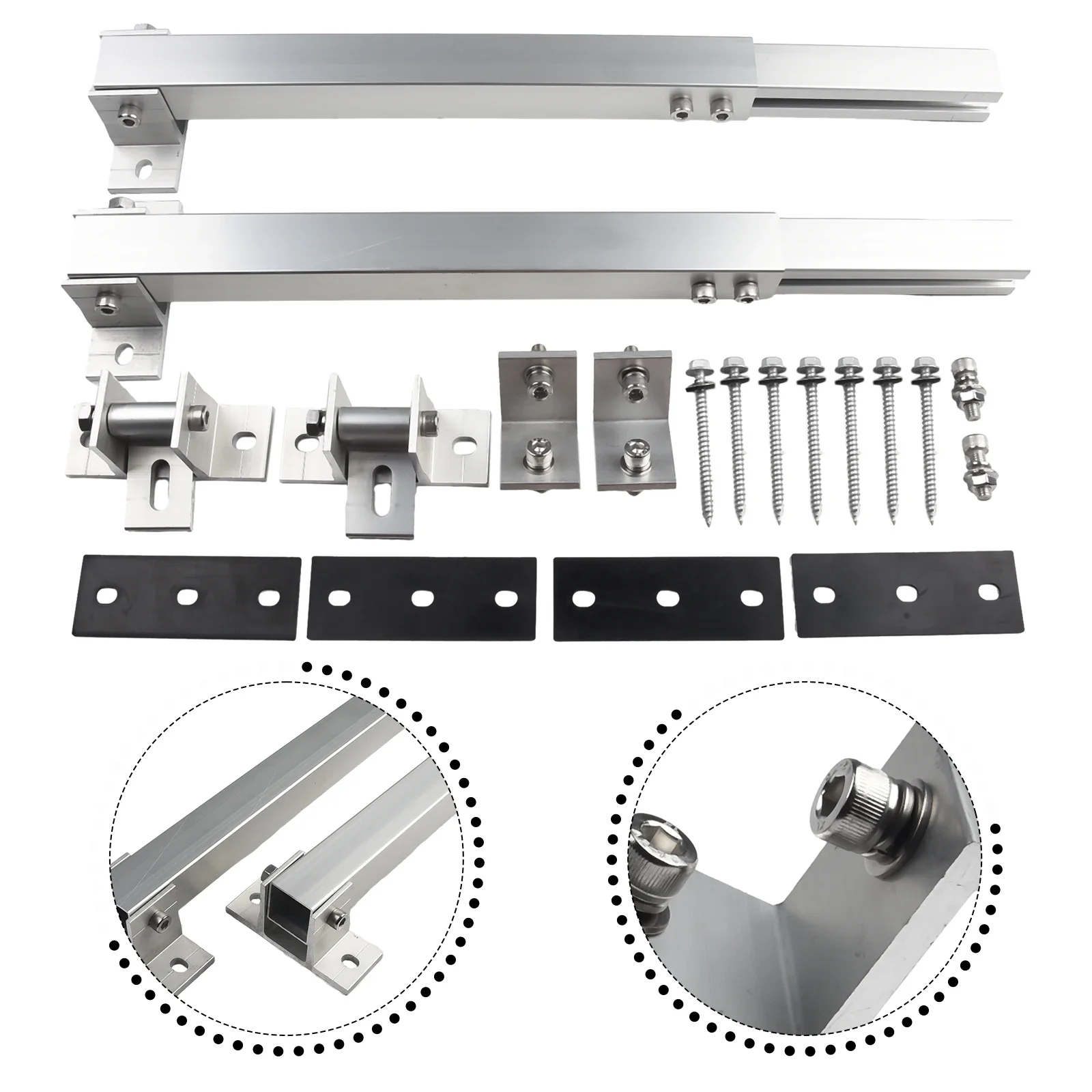 

Solar Panel Bracket Solar Holder End Clamp Kit 36cm Stand Length B-D 15-30/0-60 Degrees Adjustable Flat Roof Mounting