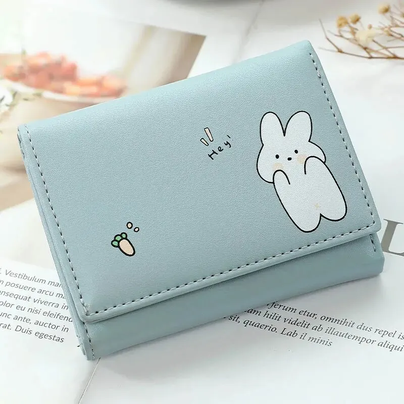 2024 Women Short Cute Small Wallet with Hasp ID Bank Card Holder for Student Girl Bag Coin Purse Ladies Wallets Cartoon Bag Pink