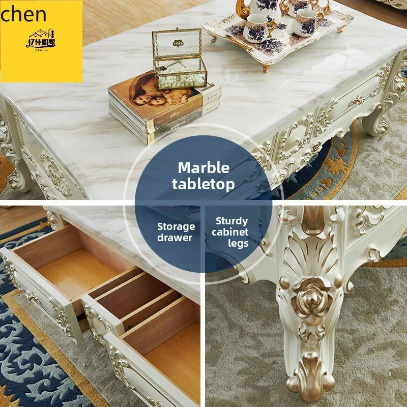 YFY  Marble TV Cabinet and Coffee Table Set Simple Solid Wood Furniture Floor Cabinet
