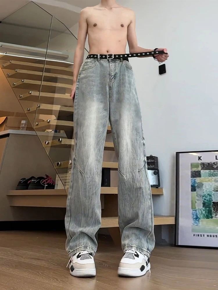 

Мужские джинсы e ey Lightning Pattern, модный бренд Haome Street, удлиненные прямые брюки-клеш из хлопкового денима