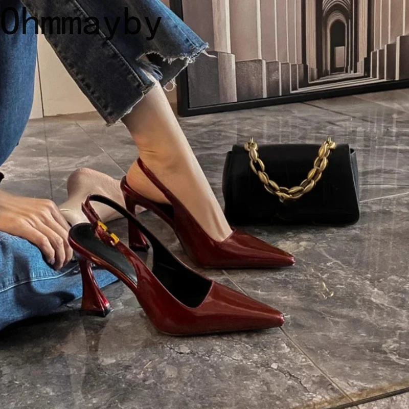 

Luxury High Heel Sandals Designer Summer Women's Sandals Fashion Pointed Toe Singbacks Shoes Ladies Elegant High Heel Sandalias