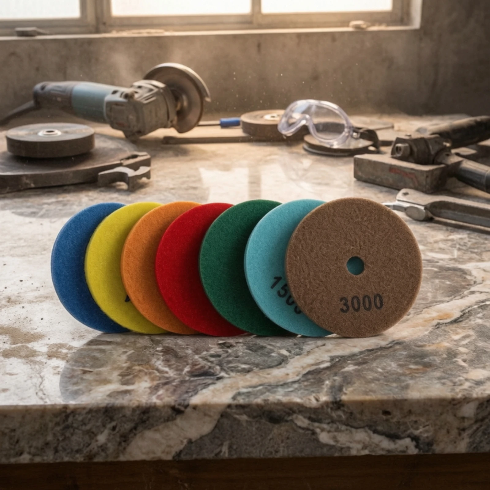 7 Pieces Diamond Polishing Pad with Hook and Loop Backing Sharp Diamond Polishing Pad Abrasive Aggressive Fast Heat Dissipation