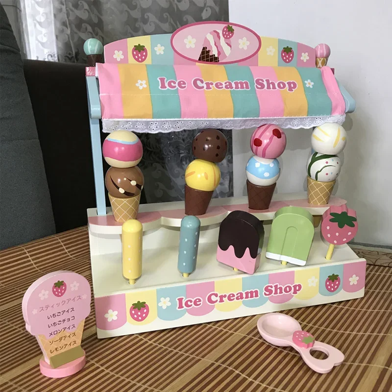 [Funny] Wooden Toy Pretend Play Toy Simulation Magnetic Ice Cream Colourful Kitchen Food Baby Infant Toy Birthday Gift