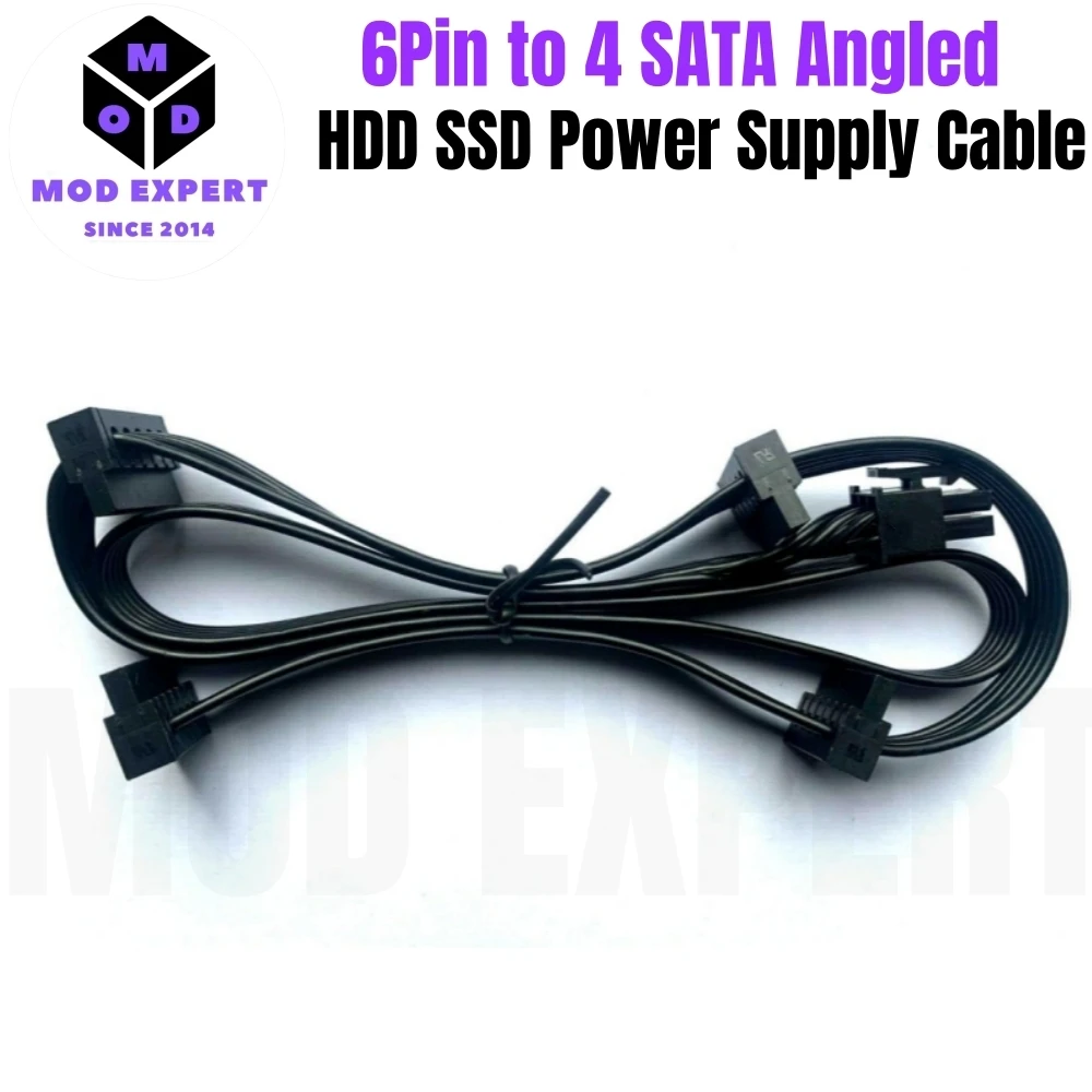 

6Pin to 4 Port SATA Angled, SSD HDD Power Supply Cable for Corsair AX1600i TYPE 4 Modular Power Supply Unit, 18AWG 50+15+15+15CM