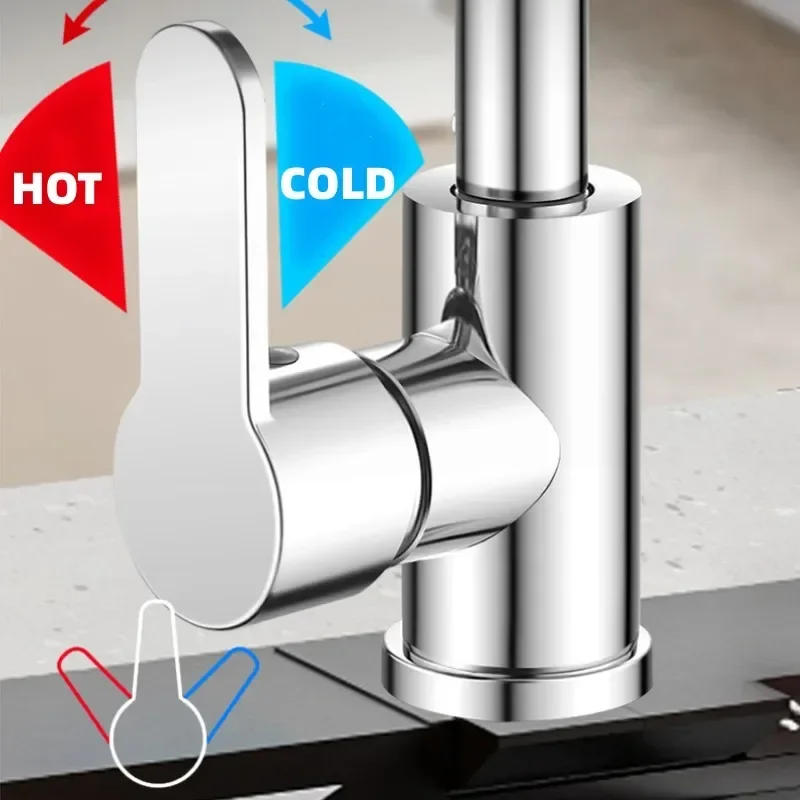 Robinet de cuisine cascade en acier inoxydable 360 °   Tête de pulvérisation à flux cascade rotatif, mélangeur d'évier d'eau chaude et froide, robinet de cuisine