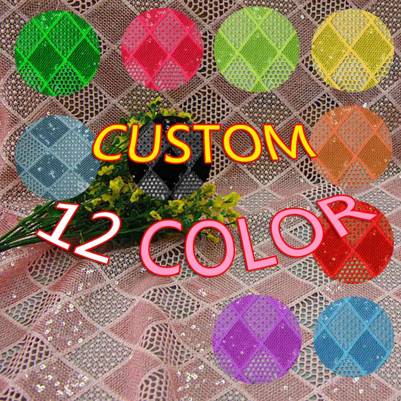 3D Hollow Grid Dresses Cloth with Square Beads Sew Wedding Dress Luxury Fashion Show Square Design Embroidery Fabric for Sewing