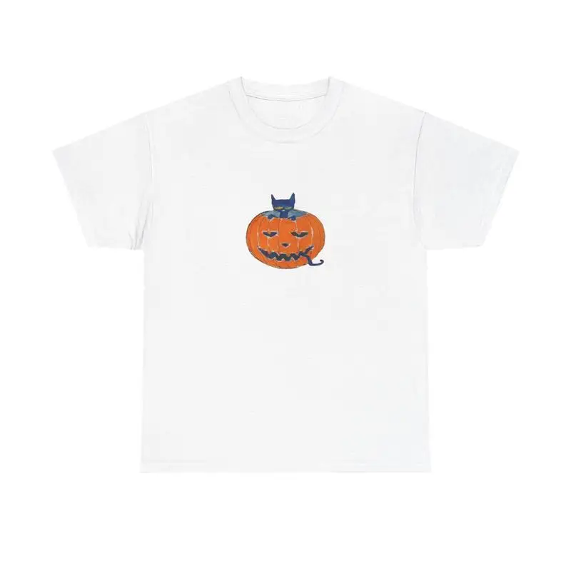 

"Cute Pumpkin T-Shirt for Women | Funny Black Cat Graphic Tee | Halloween Spooky Season Gift | Fall Holiday Outfit"