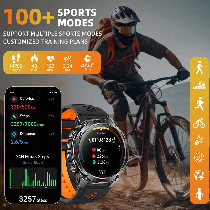 2025 Nuova posizione GPS Astuto Della Vigilanza Degli Uomini 540mah Batteria Torcia Elettrica Orologi Esterni Chiamata Bluetooth Impermeabile Sport Smartwatch Uomo