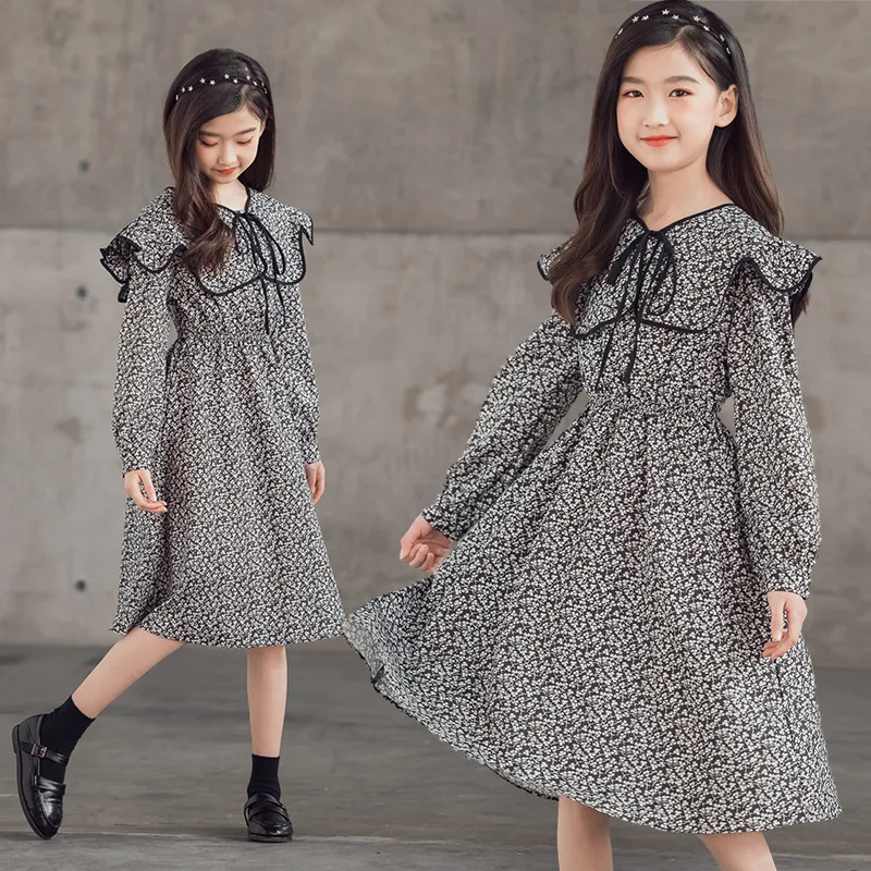 

4 To 14 Years Teen Girls Floral Dress 2021 Autumn New Children Chiffon Dress Baby Kids Fashion Clothing, #6620