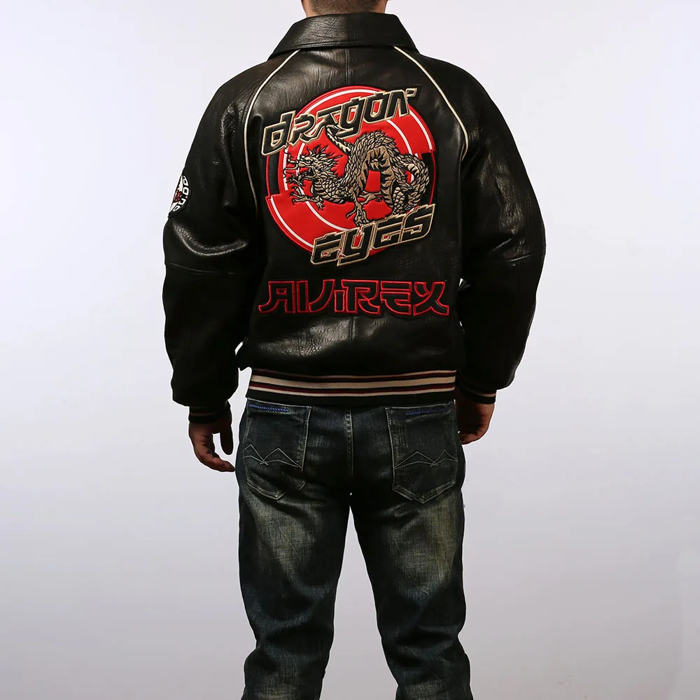 Men's Italian Sheepskin Jackets US Size Fashion Casual Lined Double Dragon Pattern Sandwich Warm Genuine Leather Clothes Jacket