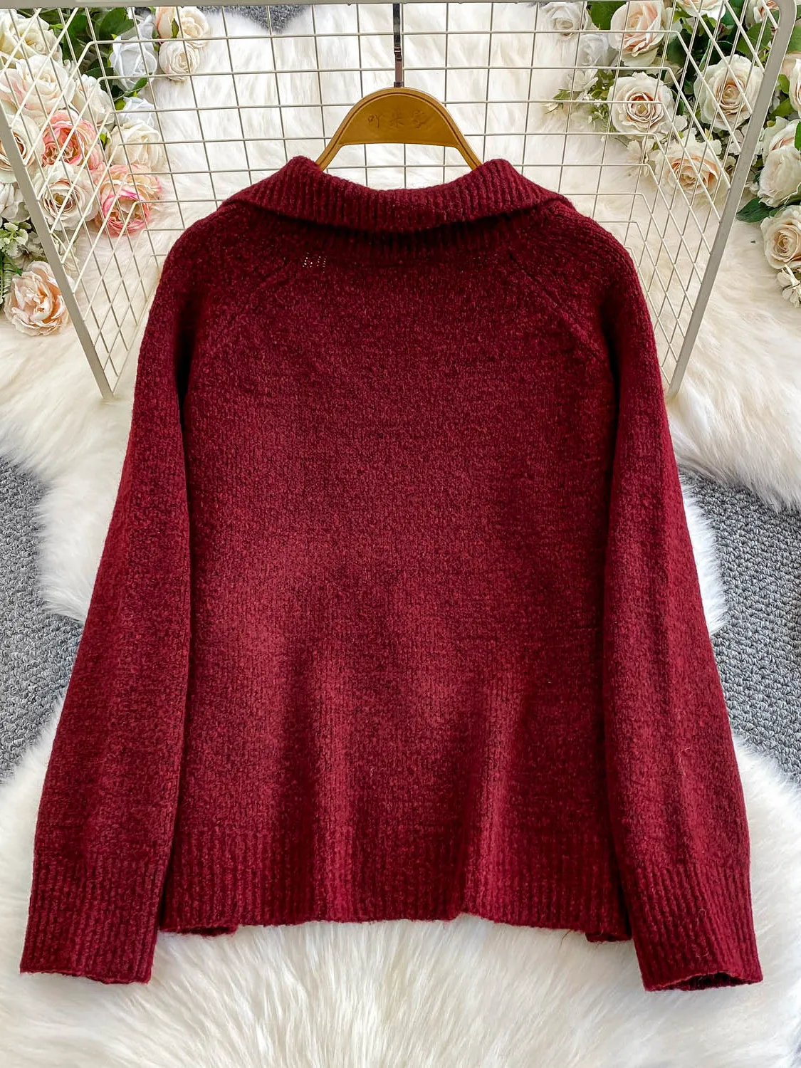 Chic Small Size Knitted V-Ne Top Women Loose Fit Winter Sweater Comfortable Breathable Casual Sle Long Sve Crew Ne