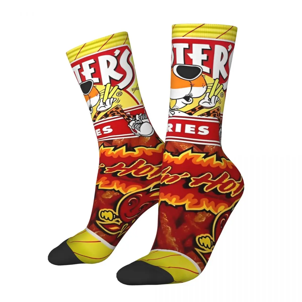 Retro Funny Snacks Pattern Sports Socks Potato Chips Polyester Middle Tube Socks for Women Men Breathable