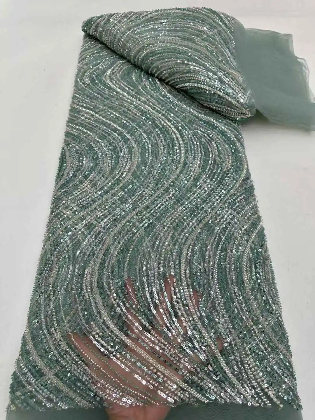 Lace Fabric with Beads and Sequins for Women, Heavy Process, 5Y Embroidery, Wedding Party Dress Series, Autumn, 2026