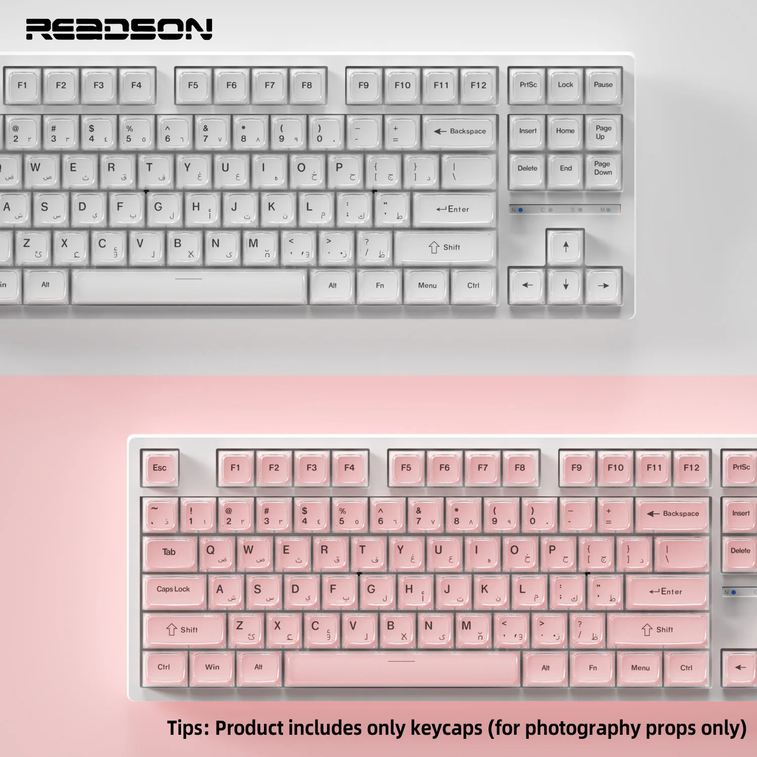 

Arabic layout keycaps CBSA height crystal jelly style mechanical keyboard keycaps 132 keys BPT+BC material for 61 68 75 84 87