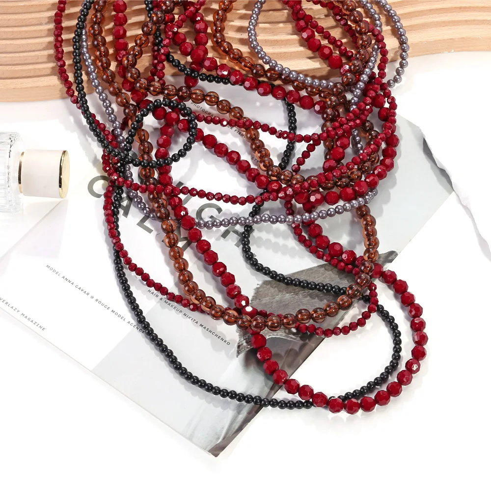 

ZAA Multi-layer Gradient Color Layered Handmade Beaded Chains Necklace