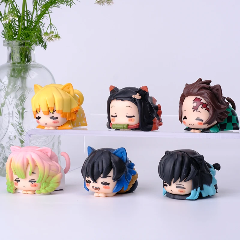 

6Pcs/Set Anime Demon Slayer Kamado Nezuko PVC Q Version Napping Cat Inosuke Prone Pose Model Toy Christmas Gifts