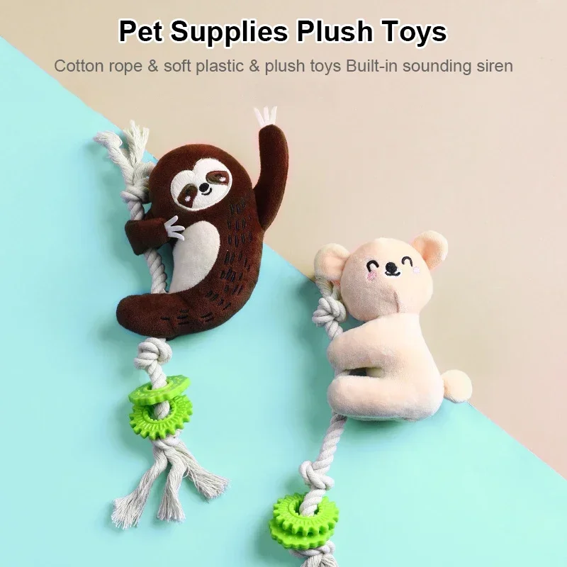 

New Plush Cotton Rope Pets Small Dogs Squeaky Interative Toys Bear Monkey Puppy Playing Chew Bite Toy Dog Training Accessories