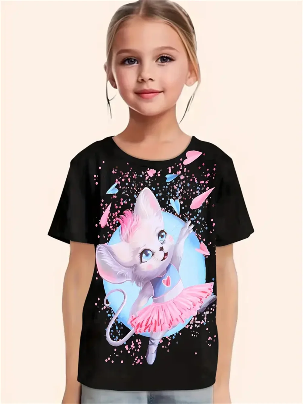 

Cat 3d Printed Cartoon Animal T Shirt Girls T-Shirts Trendy Girl Children Tshirts Casual Baby Clothes Top Tee