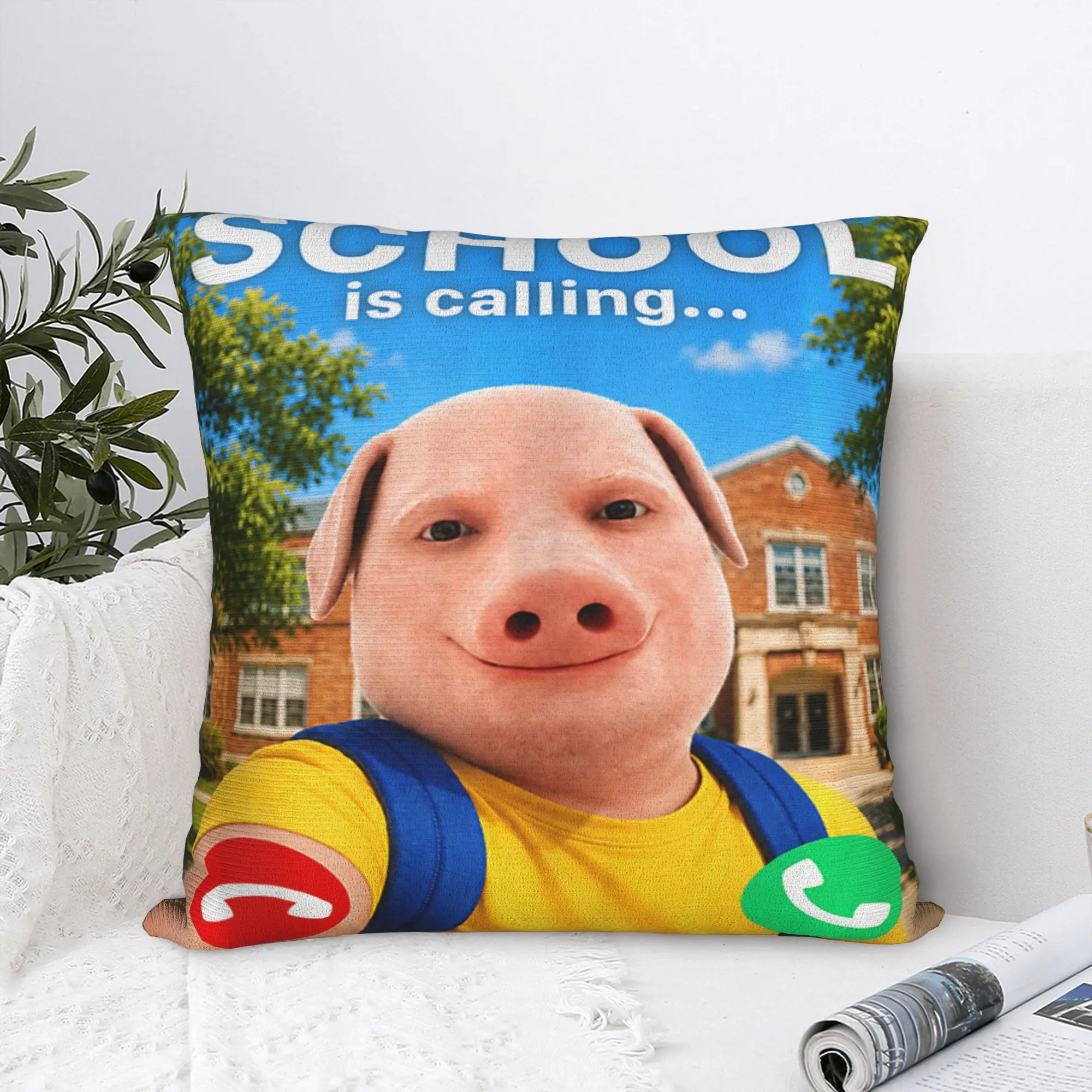 School Calling John Pork Back to School Brainrot Meme Pillowcases Retro Pillow Case For Sofa Car Home Decor Comfy Pillow Cover