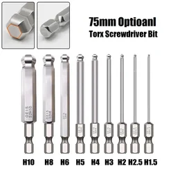 1PC 75mm Ball End Screwdriver Bit Alloy Steel Hexagon Socket Screwdriver Bit Repair Hand Tools H1.5-H10 Magnetic Batch Head