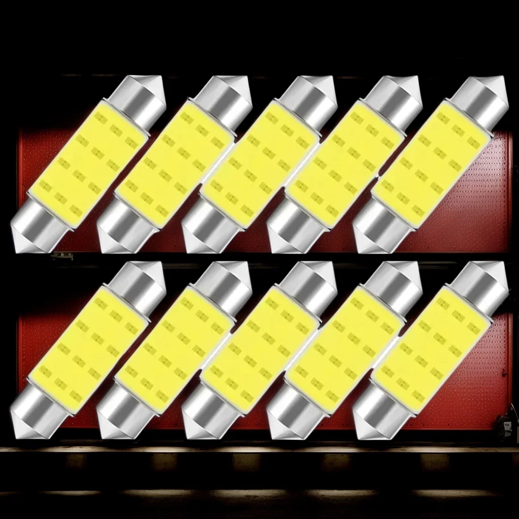 

10 шт. светодиодные лампы C5W/C10W — 31/36/39/41/42 мм, 12 В COB, 7000 К, белые для автомобильных купольных/чтения/багажника/лицентарных знаков (стиль фестона)